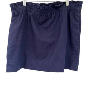 J. Crew Linen Mini Skirt Lined Elastic Waist Pockets Navy Blue Women's 6